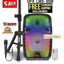 QFX LMS-8SM Rechargeable Party Bluetooth Speaker +USB/SD/FM/AUX +Mic/Stand