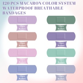 Weewooday 120 Pcs Kids Waterproof Bandages Bulk Colorful Flexible Shot Bandages Morandi Colors Teachers Students Assorted Breathable Strip for Skin Finger Wrap Family Child Toddler, 8 Colors