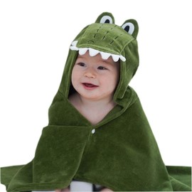 DEIGO #5940 Baby Shower Gift, Baby Hooded Bath Towel, Baby Bathrobe, Gift, Boys, Girls, Alligator, Moss Green