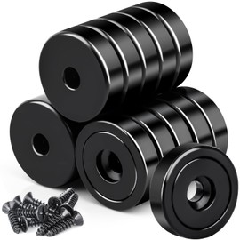 16 Pack Super Strong Round Base Cup Neodymium Magnet Heavy Duty, 60LBS Ring Rare Earth Magnets with Holes and Screw,0.98"(25mm) Countersunk Pot Magnets for Craft Kitchen Warehouse DIY Lockers Tools