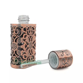 Unbranded 3ml Perfume Bottle 2" Antiqued Bronze Arabesque Vines Empty Bejeweled Attar Vial