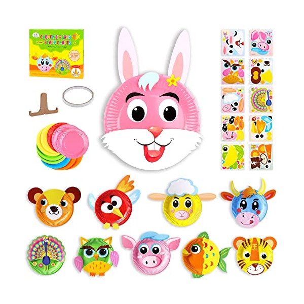 Mardiko DIY Handmade Toy Paper Plate Art Kit for Children, Preschool Learning Toys Craft Kits for Kids, Animals Sticker Arts and Crafts for 4 5 6 7 8 Year Old Boys Girls (Round)