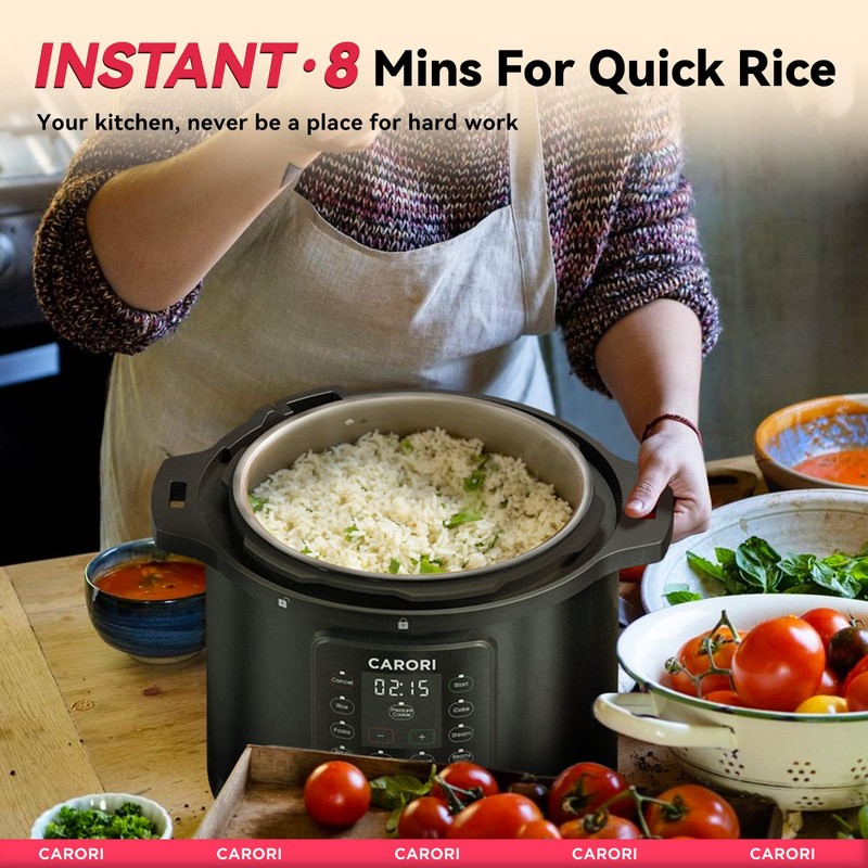 CARORI 1200W 12-in-1 Electric Pressure Cooker 8Qt, Stainless Steel Pressure