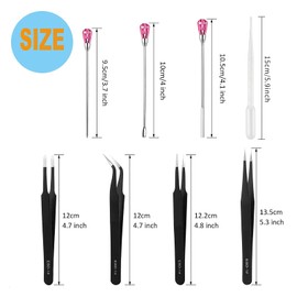 11 Pcs Silicone Resin Mold Tools Set, Tweezers Jewelry Making Kit, Stirring Needle Spoon Tool, Anti-Static Stainless Steel ESD Tweezers Precision Set for DIY Epoxy Resin Casting Craft