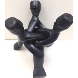 African Heritage Collection Three-Head Unity Carving (Black/Brown) - Made in Ghana