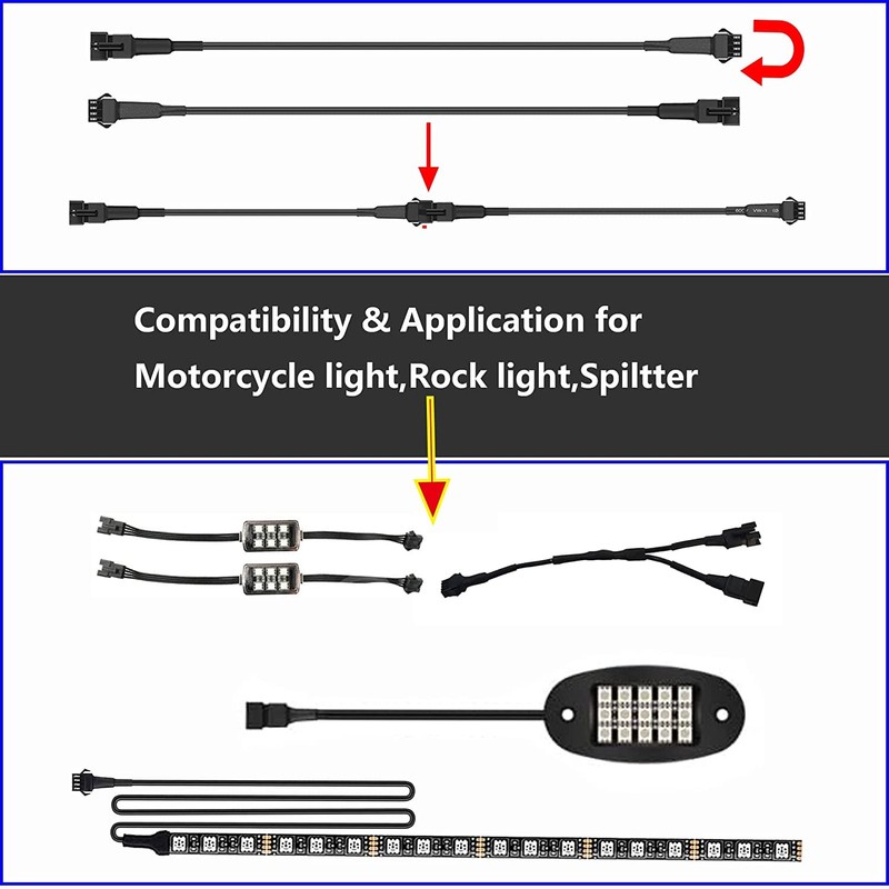 JXOFROAD 2Pcs Motorcycle Extension Cable Wire,1-3 Way Splitter 4-PIN for