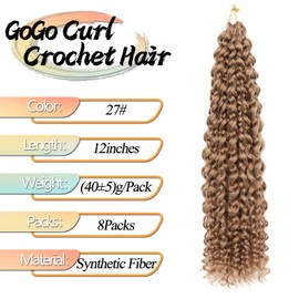 8 Packs GoGo Curl Crochet Hair 12 Inch Short Curly Crochet Hair for Women Beach Curl Water Wave Deep Twist Crochet Braids Synthetic Braiding Hair Extensions (27#, 12 Inches (pack of 8))
