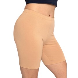 Pantalones cortos de motociclista para mujer | Pantalones cortos de entrenamiento deportivos para mujer | Algodón | S - 5X, Beige, Large