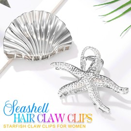 BARTOSI Seashell Claw Clips Metal Starfish Hair Clips Shell Hair Claw Clip Fashion Hair Accessories for Women (Pack of 2)