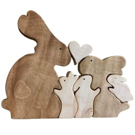 E&A Home Ahornholz Kaninchen-Tierfamilien mit Herz Tischdeko Wohndeko Hochzeitsgeschenk Gastgeschenk Hochzeitsdeko Dekopuzzle Geschenkidee Verlobung (Holz Hase, Beige 5)