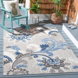 SAFAVIEH Area Rug 8x10 - Outdoor Cabana Collection - Large - Grey & Blue, Floral Design, Weather Resistant & Washable, Ideal for Patio, Backyard, Mudroom, Deck, Dining Space (CBN305F)