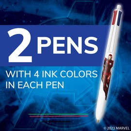 BIC 4-Color Marvel's Avengers Edition Retractable Ball Pens, Medium Point (1.0mm), 2-Count Pack, Retractable Ball Pen With Long-Lasting Ink