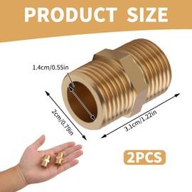 Double Nipple 1/2 Inch Brass Male Thread, Robust Brass Connector with Hexagon, Set of 2 for Pipe Connections in Bathrooms, Heating and Air Conditioning, Corrosion Resistant and Durable