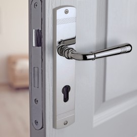 Beschläge Hamburg Emily Art 70-09 MPN PVD PZ Door Handles with Profile Cylinder Long Plate for Office/Cellar Doors Door Handle for Interior Doors, Polished Nickel PVD Coated