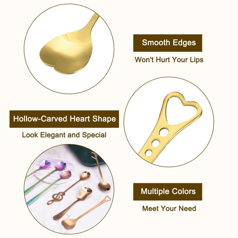 sourcing map 8Pcs Heart Shape Spoons Stainless Steel 5.7 Inch