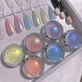 6 Colours Mermaid Chrome Nail Powder, Aurora Iridescent Pearl Nail Art Powder, for Gel Polish Mirror Effect Pigment Chrome Glitter Powder Nail Supplies for Women