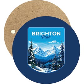 Brighton Utah Ski Resort Mountain Design Souvenir Round Wooden 2.5” Fridge Magnet Single