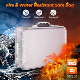 Nacial 5200℉ Fireproof Document Box with Lock, Expandable Document Organizer, Heat Insulated Fireproof Waterproof Box for File Storage, ﻿Portable Sturdy Handle for Important Documents Home Travel