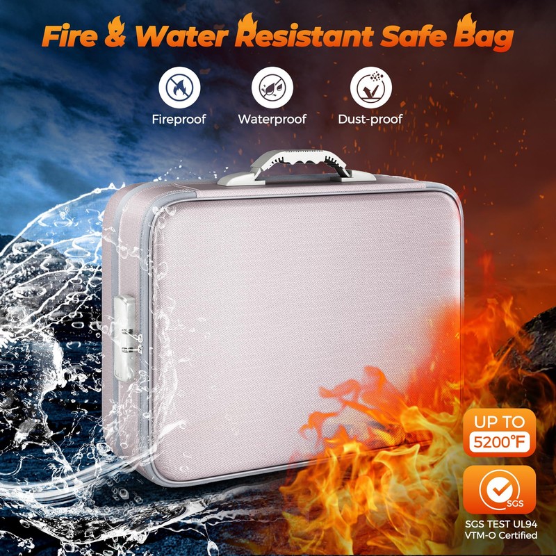 Nacial 5200℉ Fireproof Document Box with Lock, Expandable Document Organizer,