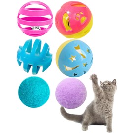DIYUQISHI 6 Pack Cat Toys for Kittens - Sturdy Plastic & Shiny Wire Balls with Bells for Endless Fun & Active Play (1.5'', Basic Cat Toy Set)