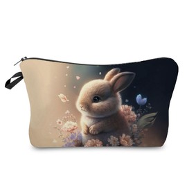 Livel lhood Rabbit Cosmetic Bag for Women Cute Small Makeup Bag for Purse Travel Toiletry Zipper Pouch for Girls Gift for Rabbit Lovers Bunny Makeup Bag for Her