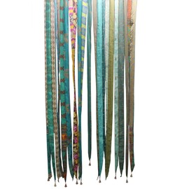 Mango Gifts Old Silk Sari Ribbon Doorway Curtain Rod Pocket, Green Colour Bohemian Home Décor