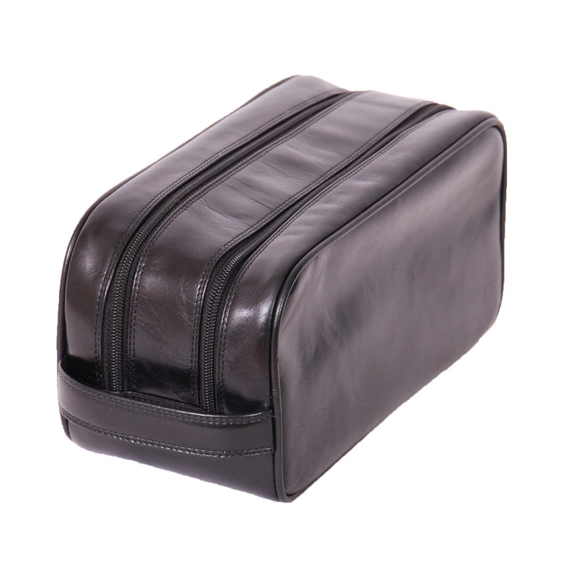 Mens Real Leather Wash Bag Shaving Kit Toiletries Travel Overnight