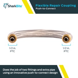 SharkBite 1/2 x 18 Inch Flexible Repair Coupling Hose, Push To Connect Brass Plumbing Fitting, PEX Pipe, Copper, CPVC, PE-RT, HDPE, U3008FLEX18LF