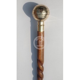 GloryVox Vintage Shiny Globe Head Brass Handle Victorian Foldable Wooden Walking Stick Cane Ideal Gift Unisex