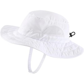 Connectyle Kids' UPF 50+ Safari Hat, UV Protection, Hat, Kids, Kindergarten & School, Adjustable, Sun Hat, White