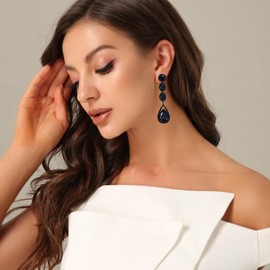 EVER FAITH Women's Crystal Wedding Fashion Teardrop Long Dangle Chandelier Earrings, Crystal