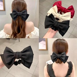 Satin Bow Scrunchies, 3 Pcs Black Red White Bowknot Hair Ties Ropes,Ribbon Bows Hair Ties School Girls Ribbon For Hair Ponytail Holders, Hair Bows For Women Girls Hair Styling Accessories
