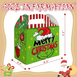 YMCAFZ 24 Pcs Merry Christmas Treat Boxes, Funny Xmas Tree 3D Cardboard Gift Wrap Boxes for Candy Cookie, 4 Designs Goodie Bags Present Giving Boxes with Handles Holiday Party Favor Supplies