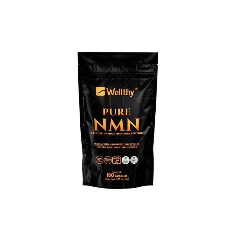 Wellthy Pure NMN 500mg 180 Cápsulas. 100% Puro, b-nicotinamide mononucleotide