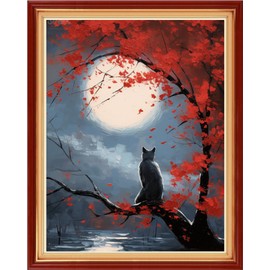 Foxhool Beginners Cross Stitch Kits Stamped Full Range of Embroidery Kits for Adults DIY Cross Stitches kit Embroidery Patterns for Needlepoint kit-Cats Admiring Moon 16x20 inch
