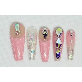 Hand made Press on nails/Pink/Swe