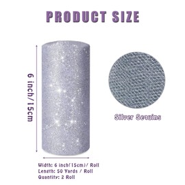 2 Rolls Silver Glitter Tulle Rolls, Wide Sparkling Tulle Roll Glitter, Fabric Ribbon Roll Spool for Wrapping Ribbon, Home Decor, Birthday Wedding Decoration, DIY Sewing Material