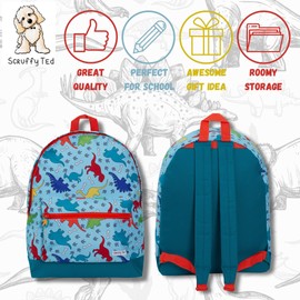 ScruffyTed Dinosaur Backpack Girls Boys Dino Rucksack For Kids Large Capacity Travel Satchel with Padded Tablet Compartment Nursery School Bag