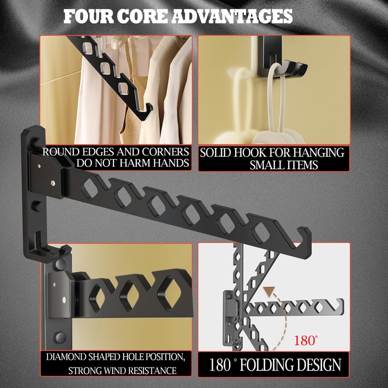 Dr.DJ Wall Mount Coat Hanger Holder Black Clothes Drying Organizer