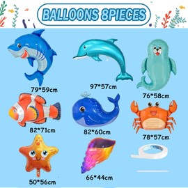Sea Animal Balloons Large Shark Dolphin Whale Fish Sea Creature Foil Balloons Under the Sea Balloons Ocean Balloons for Under the Sea and Ocean Theme Party Decorations