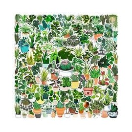 100PCS Potted Plant Stickers for Skateboard,Luggage,Water Bottle,Bike,Laptop,Scrapbook,Guitar,Cars,Trendy Plant Waterproof Vinyl Sticker,Teens Adults Sticker,Cute Green Leaf Aesthetic Graffiti Decals