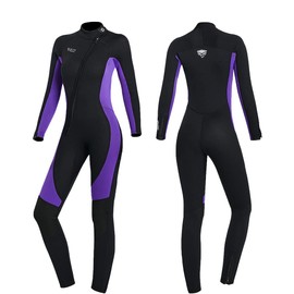 Wet Suits for Women Men Full Body 3MM Neoprene Wetsuit Diving Suit in Cold Water, Long Sleeves Front Zip Scuba Wetsuits One Piece Thermal Swimsuit for Surfing Snorkeling (3MM Women Purple, X-Small)