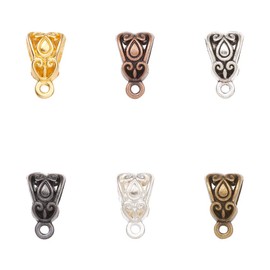 PH PandaHall 180pcs 6 Colors Tibetan Bail Beads Charms Bail Tube Spacer Beads with Loop Barrel Curved Hole Fit Charm European Bracelet Pendant Necklace