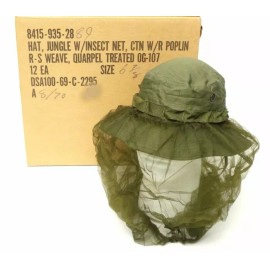 MILITARY VIETNAM BOONIE RIP-STOP JUNGLE HAT WITH NET OD GREEN 1969 NEW UNISSUED