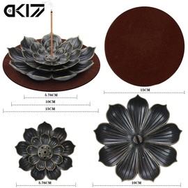 DK177 Brass Incense Holder, Lotus Incense Holder for Sticks, Incense Burner with Removable Ash Catcher and Mat, for Home, Office, Yoga, Meditation