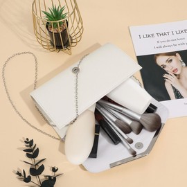 BESPORTBLE White Clutch Bag Cream Bags For Women Fashion Chain Envelope Handbag for Evening Wedding Party Glitter Purse with Strap Perfect Weddings Parties