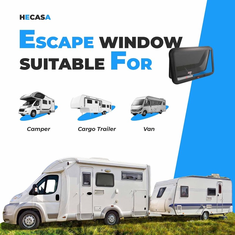 HECASA 30"W x 20"H RV Emergency Exit Window w/Trim Ring