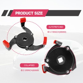 Universal Oil Filter Wrench with 1/2'' Adapter 3/8'' Square Drive Socket, Adjustable 3 Jaw Oil Filter Removal Tool Range 2-3/8 to 3-7/8 inch (Black)