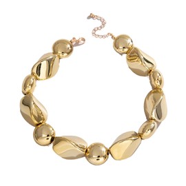 PLOUTOS Chunky Nugget Bead Choker Necklace for Women Statement Fashion Jewelry Bold Gold Tone Resin Beads Crystal Accent Beaded Option Adjustable (Gold)