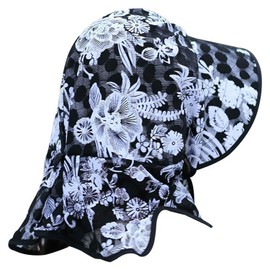 [LYING] UV Protection Hat, Farming Work, Gardening, Sun Hat, Women's Cap, Summer, Stylish, Floral Pattern, Sun Visor, Wide Brim, Anti-UV Protection, Neck Guard, Foldable, Lightweight, Women's, Sun